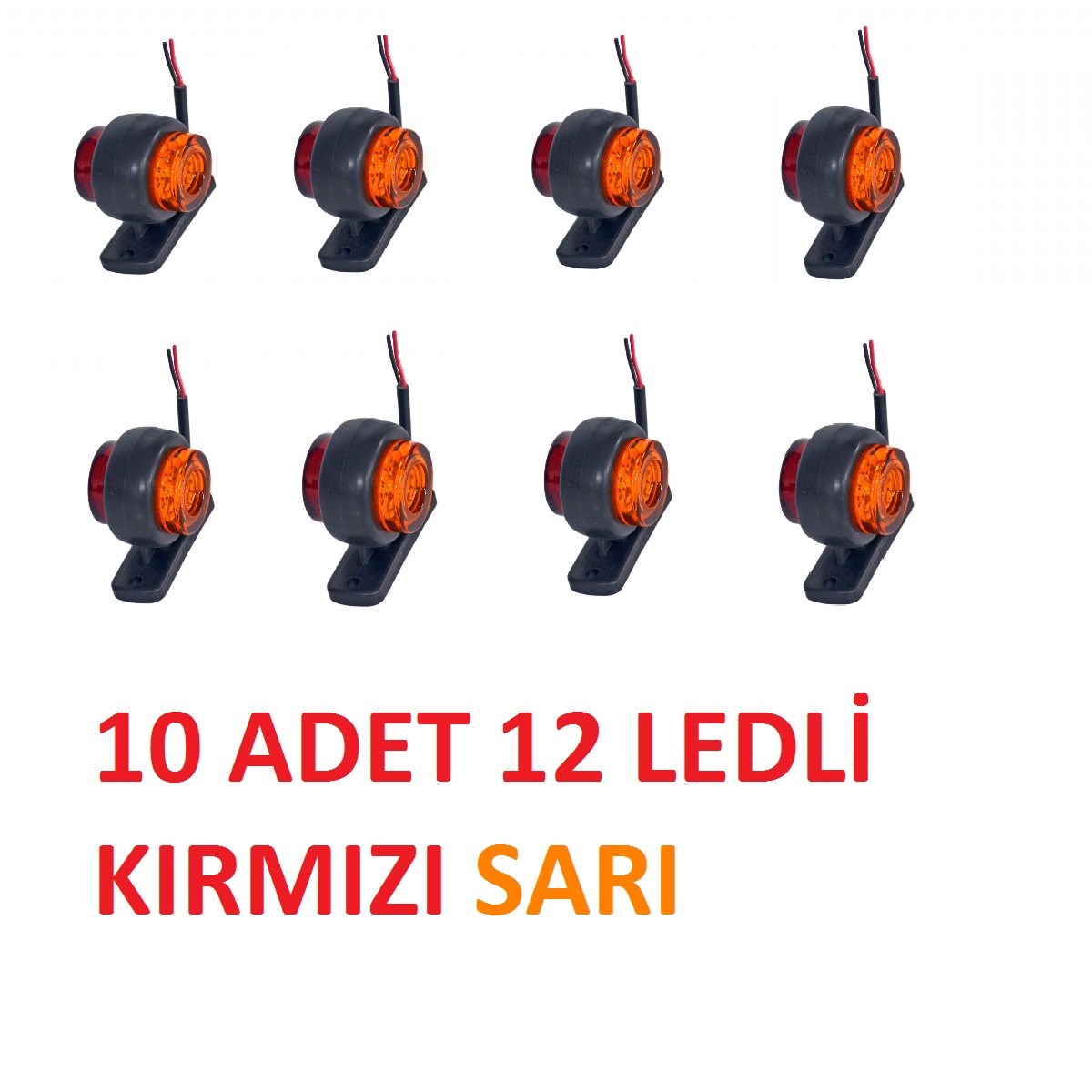 MİNİ TAKOZ LAMBA 12 LEDLİ KIRMIZI SARI 10 ADET YÜKSEK IŞIK resmi