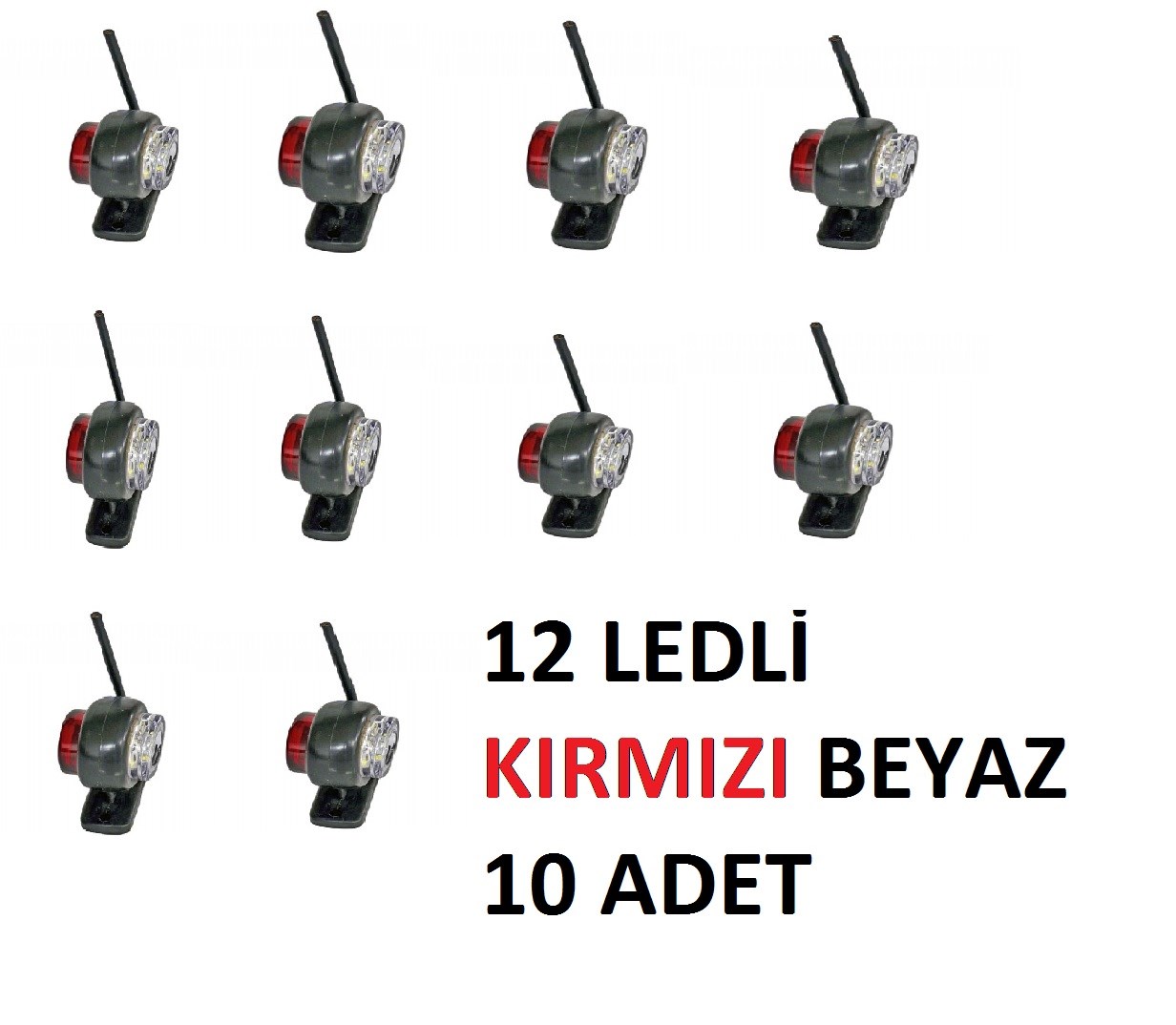 MİNİ TAKOZ LAMBA 12 LEDLİ KIRMIZI  BEYAZ 10 ADET YÜKSEK IŞIK resmi