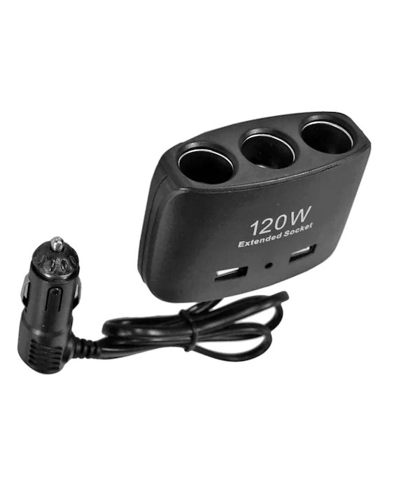 ENERJİ SOKETİ ÇAKMAKLIK ÇOĞALTICI 3 GİRİŞLİ ÇİFT USB'Lİ 12V-24V 120W resmi
