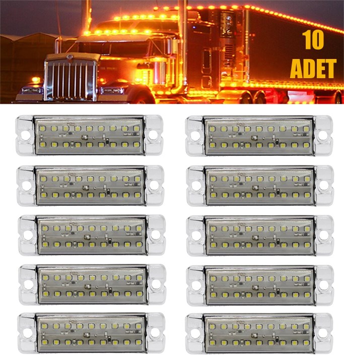 18 LEDLİ YAN MARKER LAMBA KAMYONET DORSE KAMYON LED LAMBA BEYAZ 12 Volt 10 Adet resmi