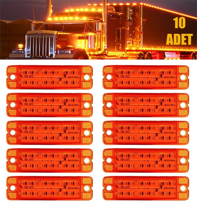 12 VOLT 18 LEDLİ TIR DORSE KAMYON LED LAMBA YAN MARKER SARI 10 ADET resmi
