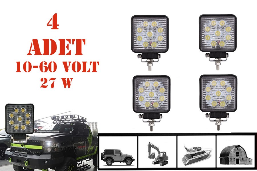 9 Ledli 4 Adet Off Road Geri Vites Folklift Tekne Aydınlatma Ledi resmi
