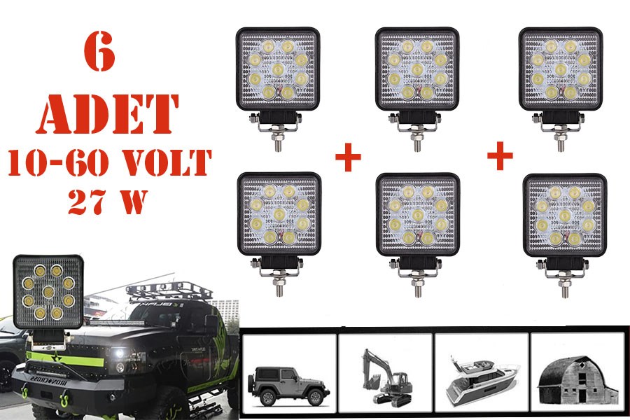9 Ledli 6 Adet Off Road Geri Vites Folklift Tekne Aydınlatma Ledi resmi