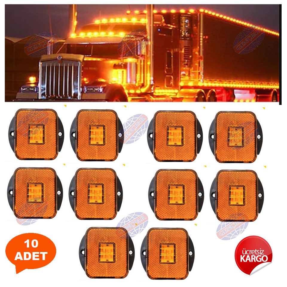Kamyon Tır Dorse Otobüs Yan Marker Lamba 10 Adet Sarı 24V resmi