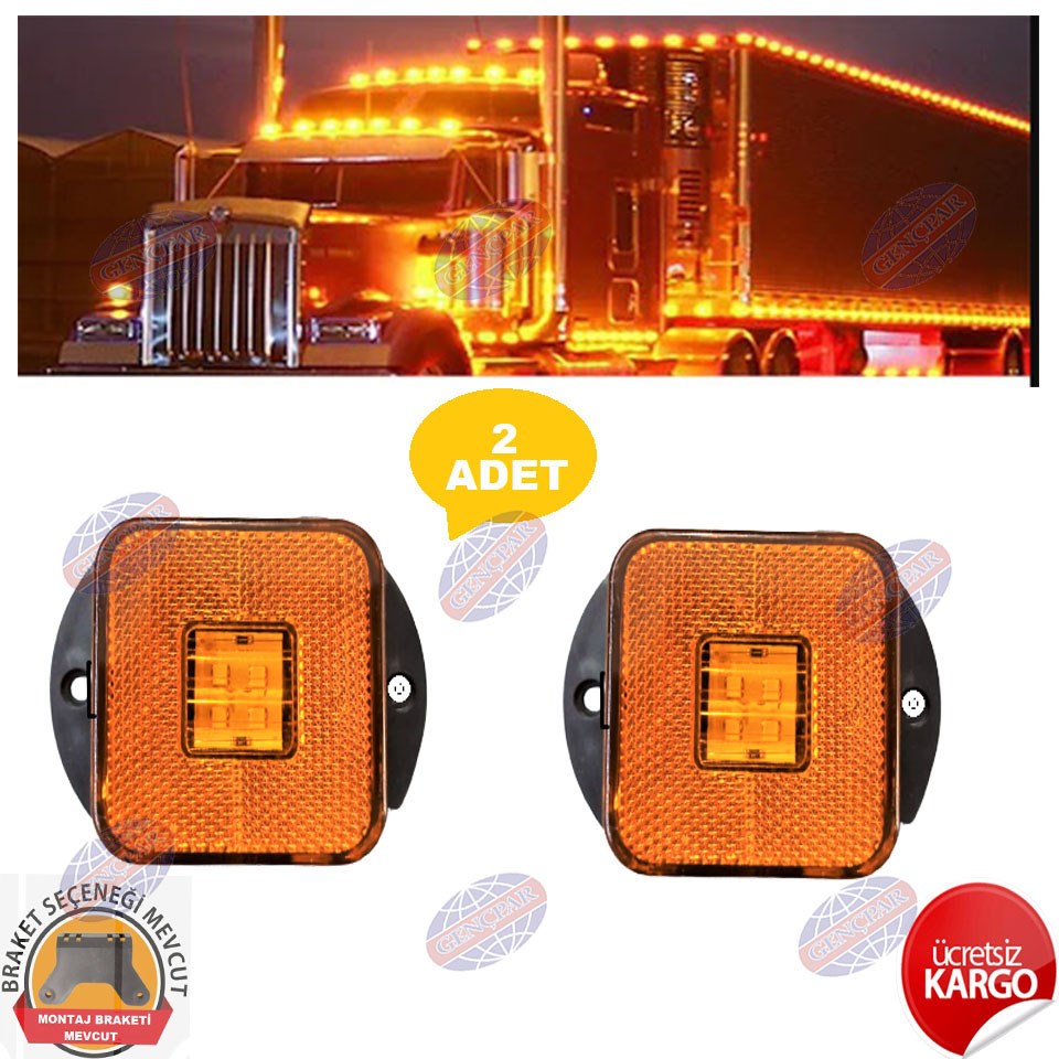 Kamyon Tır Dorse Otobüs Yan Marker Lamba 2 Adet Sarı 24V resmi