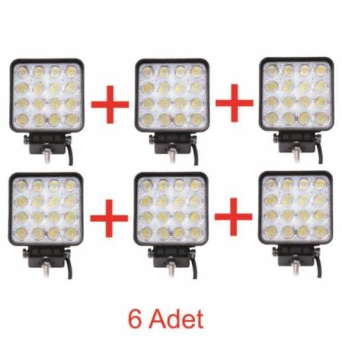 6 Adet 16 Led Kare Off Road Traktör Tir Kamyon Sis Fari Sis Lamba resmi