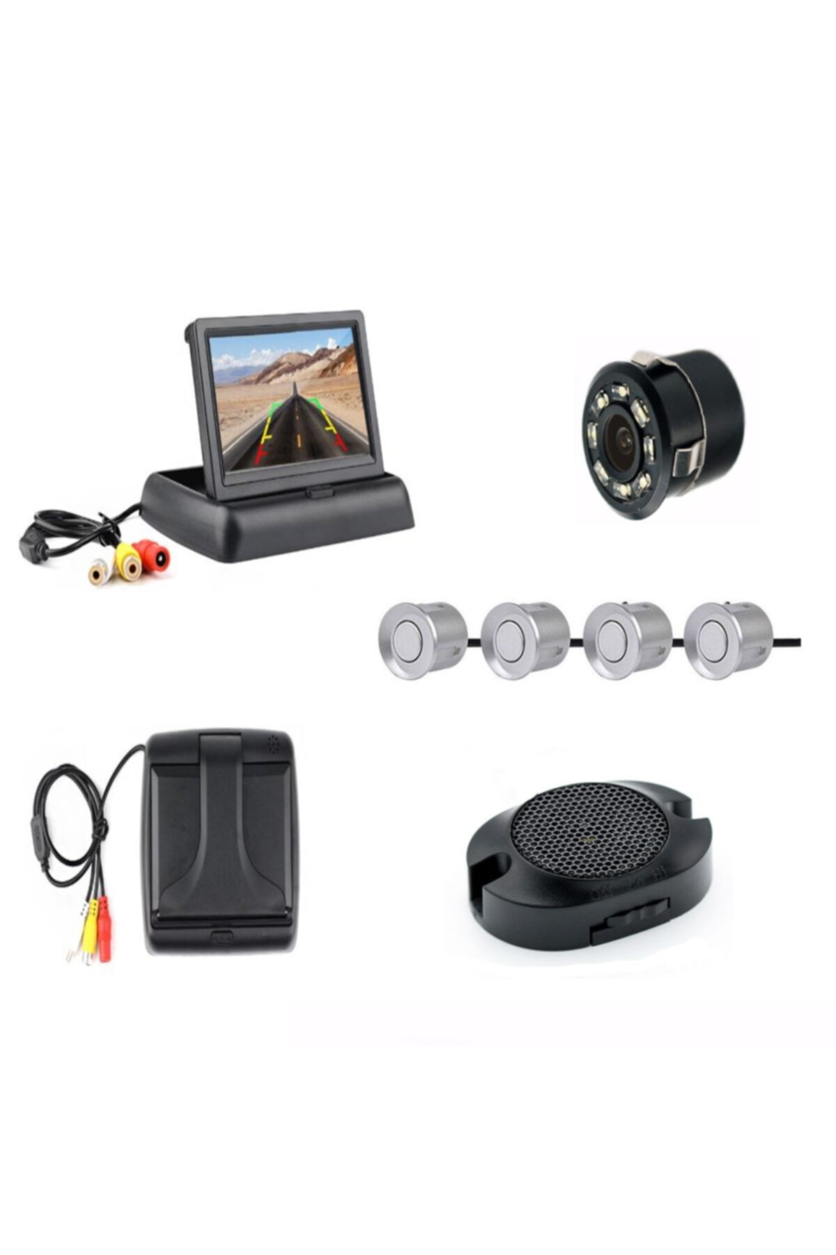 4.3' Açılır Kapanır Kameralı  Komple +4 Adet Gri  Park Sensörü resmi