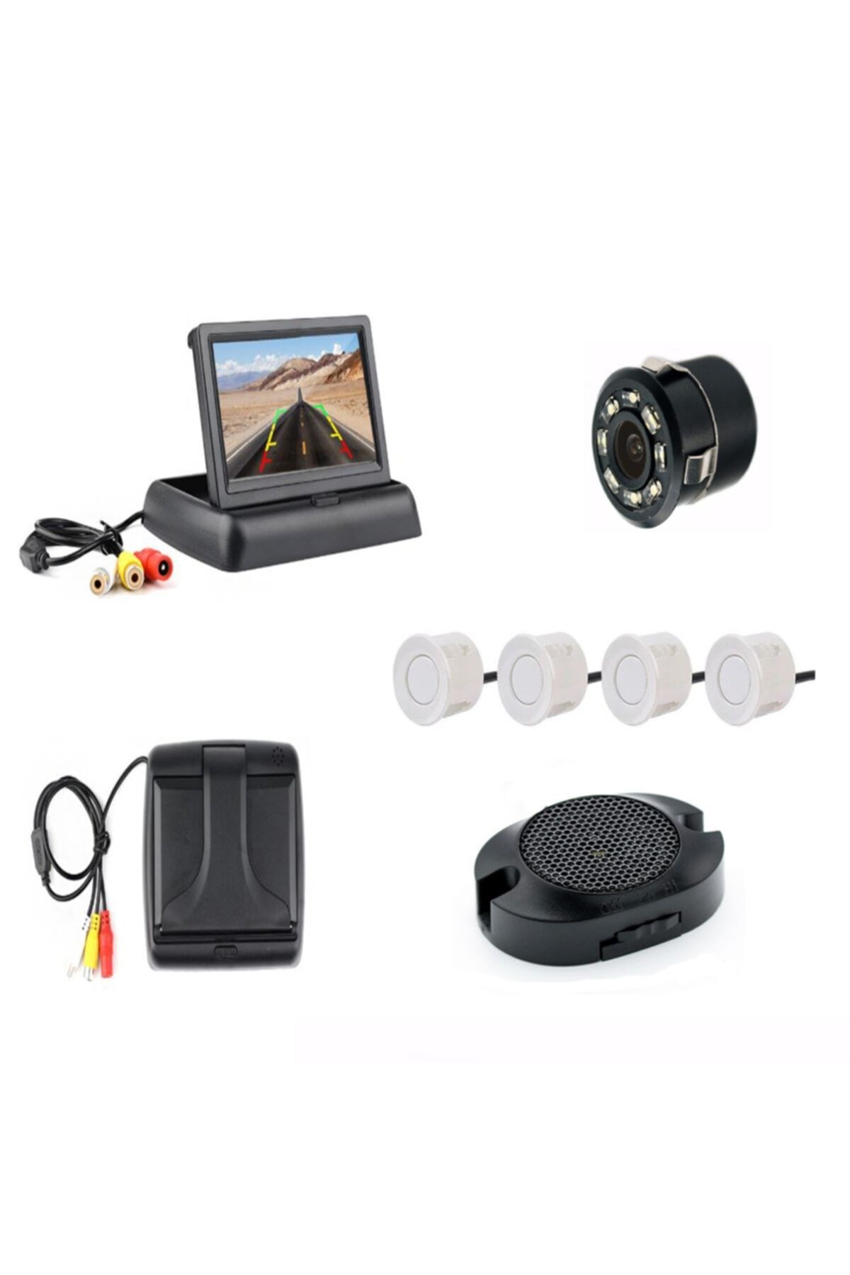 4.3' AÇILIR KAPANIR KAMERALI  KOMPLE +4 ADET BEYAZ PARK SENSÖRÜ resmi