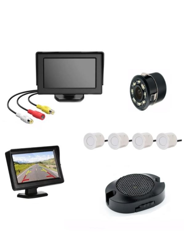 KAMERALI PARK SENSÖRÜ 4.3' KOMPLE +4 ADET SENSÖR BEYAZ resmi