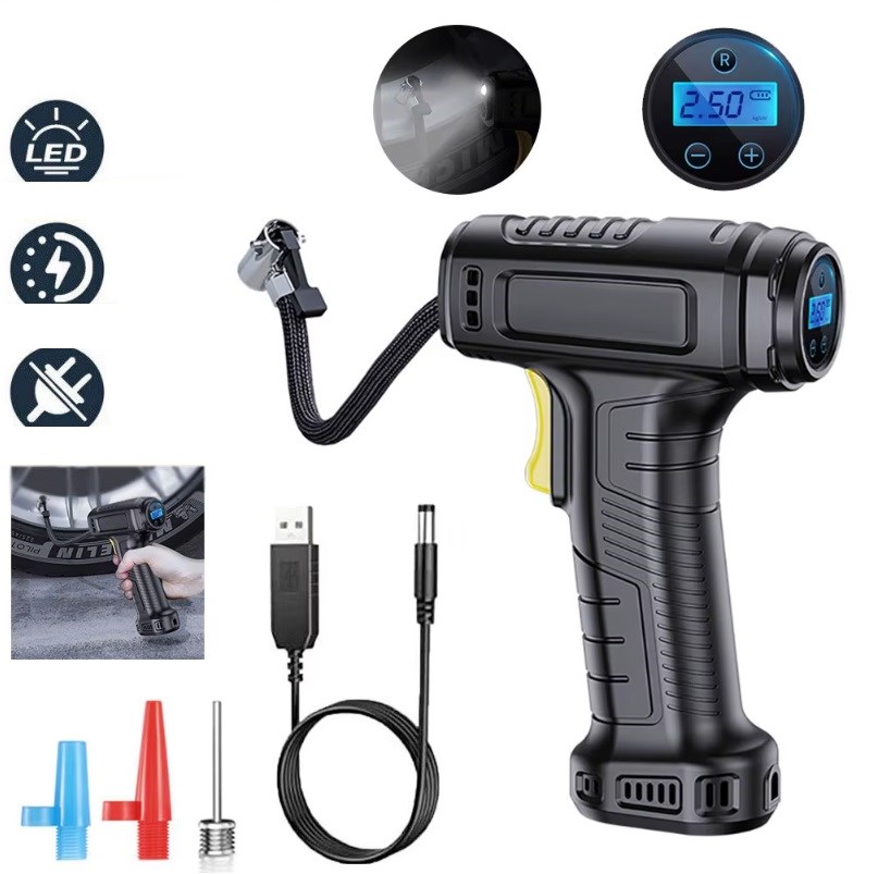 DİJİTAL ŞARJLI KABLOSUZ TAŞINABİLİR LASTİK HAVA POMPASI KOMPRESÖRÜ 120PSİ IŞIKLI resmi