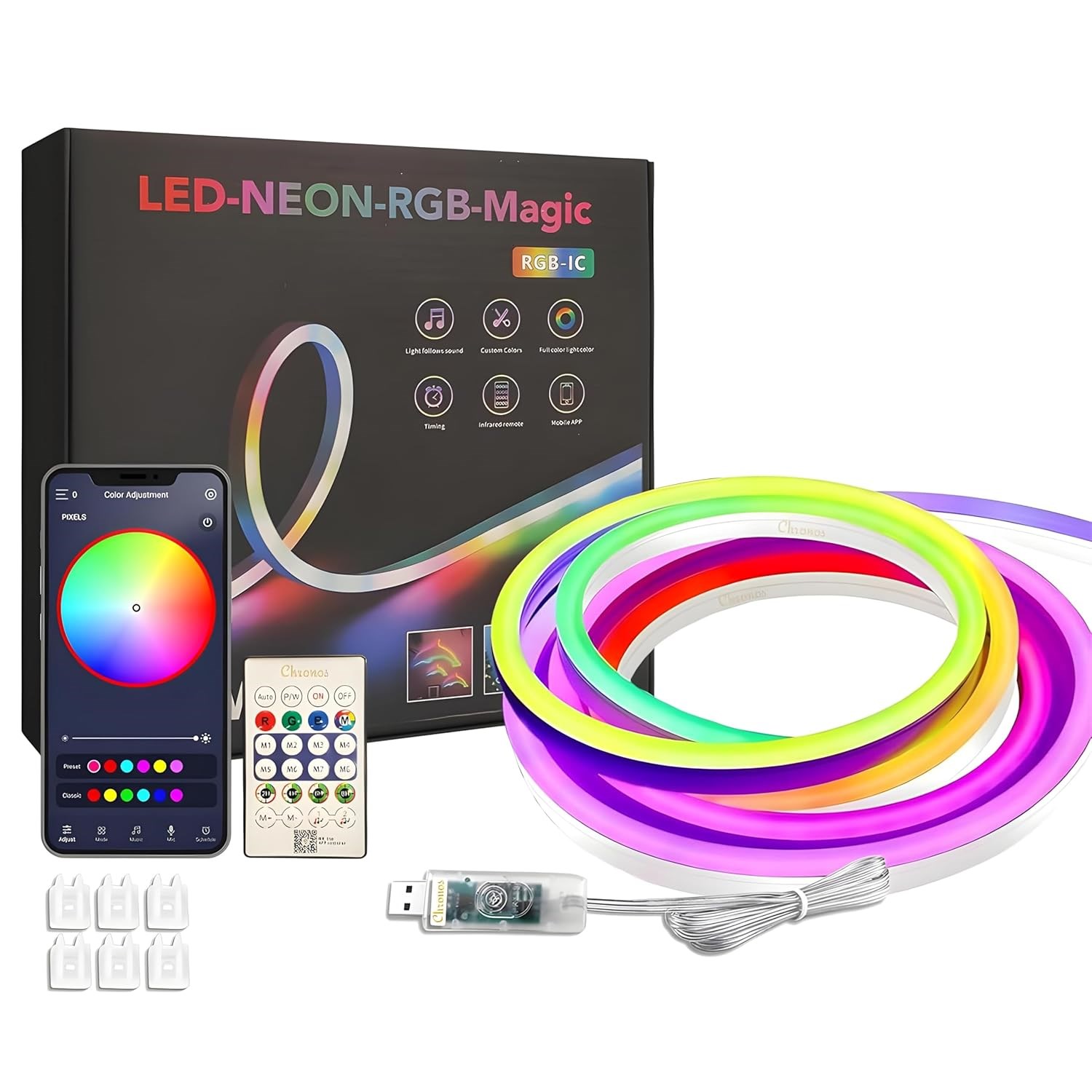SESE DUYARLI ANİMASYONLU RGB KUMANDALI 5 METRE NEON ŞERİT HORTUM LED USB VE APP UYUMLU resmi
