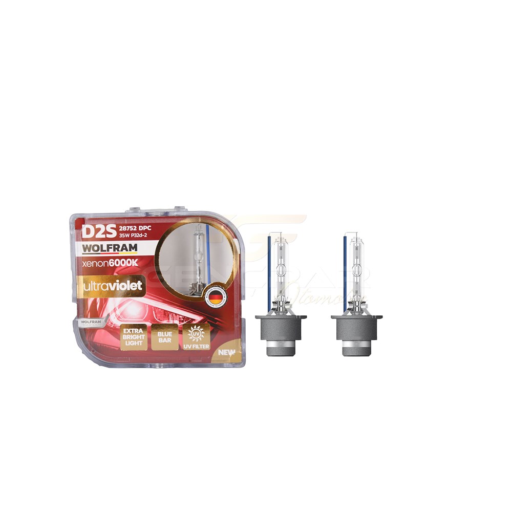 WOLFRAM D2S XENON AMPUL 6000K ULTRAVİOLET MAVİ CAM BEYAZ IŞIK 12V 35W WOLFRAM 28752DPC 1 TAKIM resmi