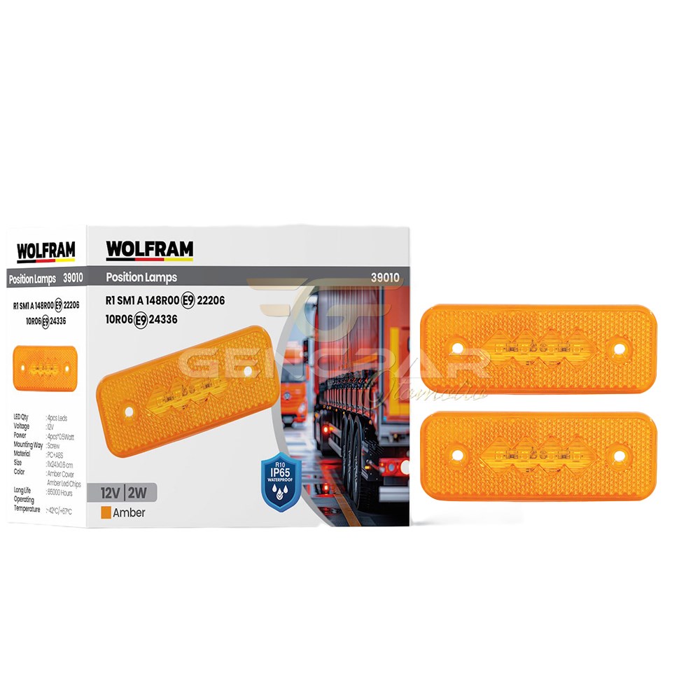 SİDE MARKER YAN POZİSYON LAMBASI TURUNCU AMBER RENK LED 12V 2W E9-R10 BELGELİ 10 ADET WOLFRAM 39010 resmi