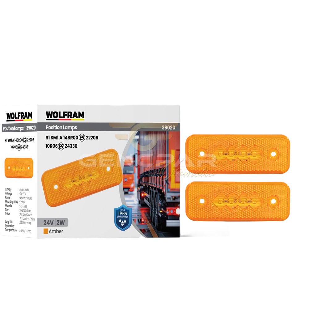 SİDE MARKER YAN POZİSYON LAMBASI TURUNCU AMBER RENK LED 24V 2W E9-R10 BELGELİ 10 ADET WOLFRAM 39020 resmi