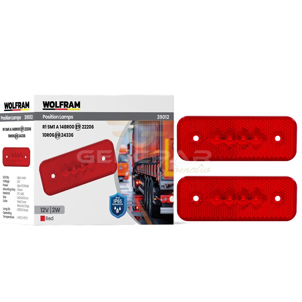 SİDE MARKER YAN POZİSYON LAMBASI KIRMIZI RENK LED 24V 2W E9-R10 BELGELİ 10 ADET WOLFRAM 39012 resmi
