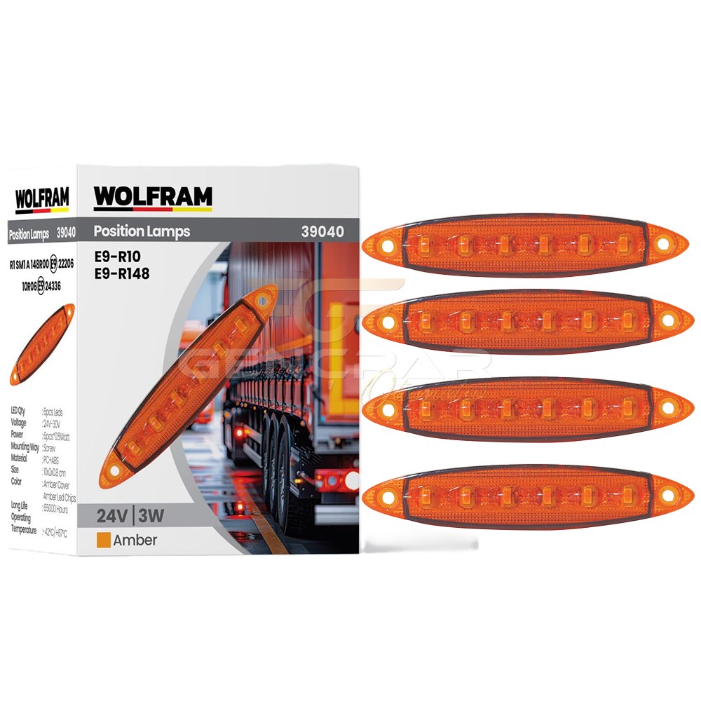 PARMAK LED YAN POZİSYON LAMBASI TURUNCU AMBER RENK PARMAK LED 24V 3W E9-R10 BELGELİ 10 ADET WOLFRAM 39040 resmi