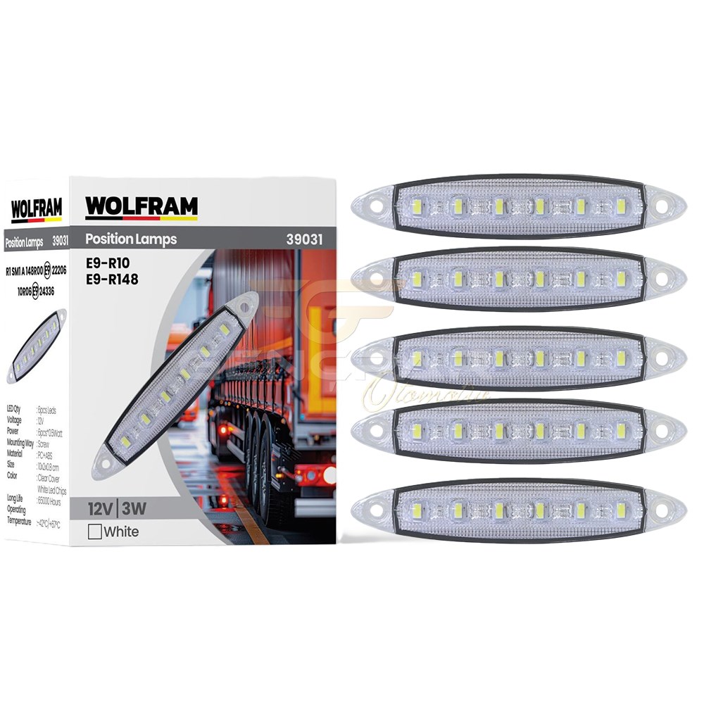 PARMAK LED YAN POZİSYON LAMBASI BEYAZ RENK PARMAK LED 24V 3W E9-R10 BELGELİ 10 ADET WOLFRAM 39041 resmi