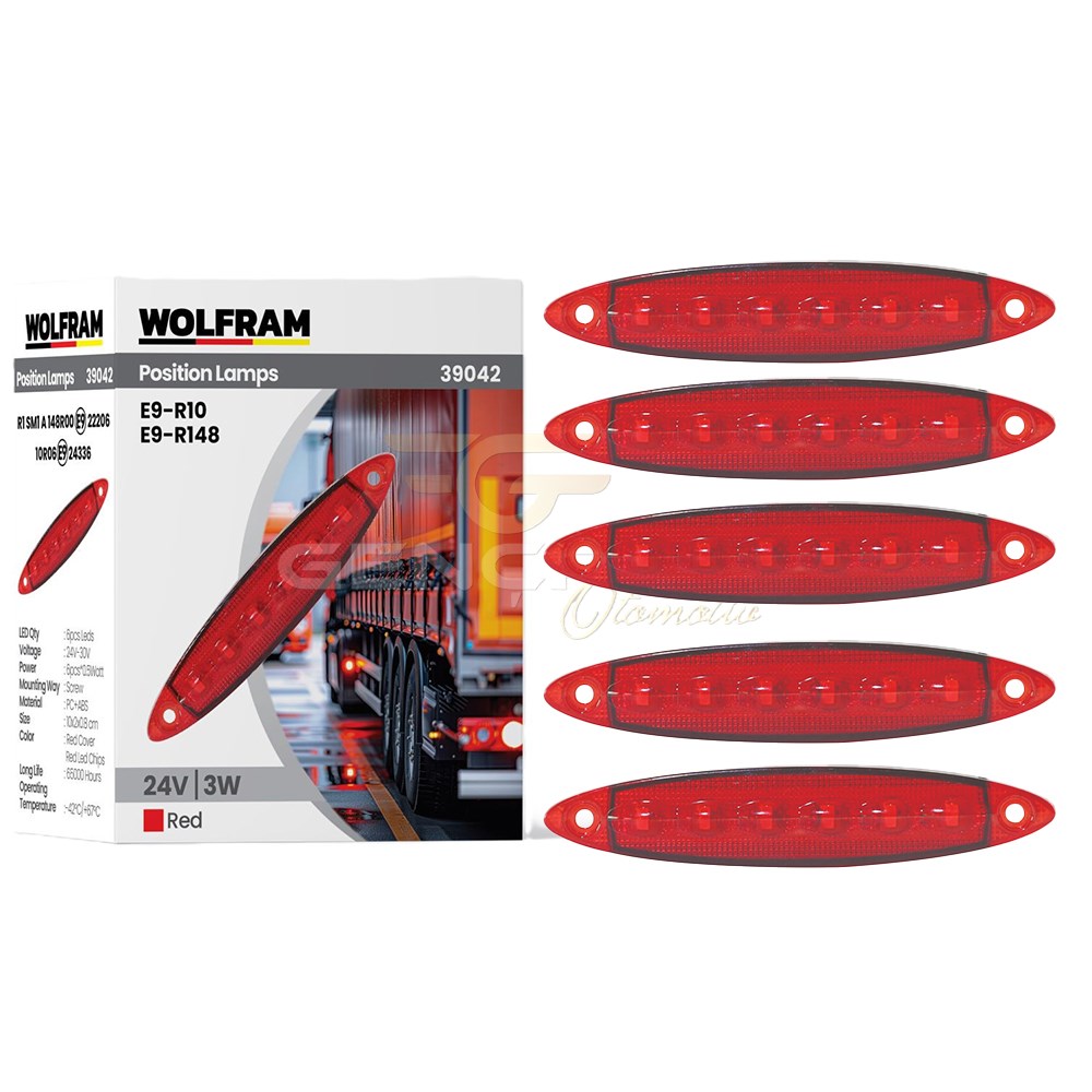 PARMAK LED YAN POZİSYON LAMBASI KIRMIZI RENK PARMAK LED 24V 3W E9-R10 BELGELİ 10 ADET WOLFRAM 39042 resmi