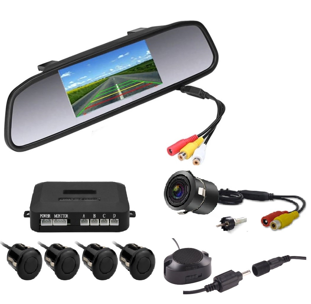 Kamerali park sensörü 4.3 '' Ayna Ekranli SIYAH sensör Full Set resmi