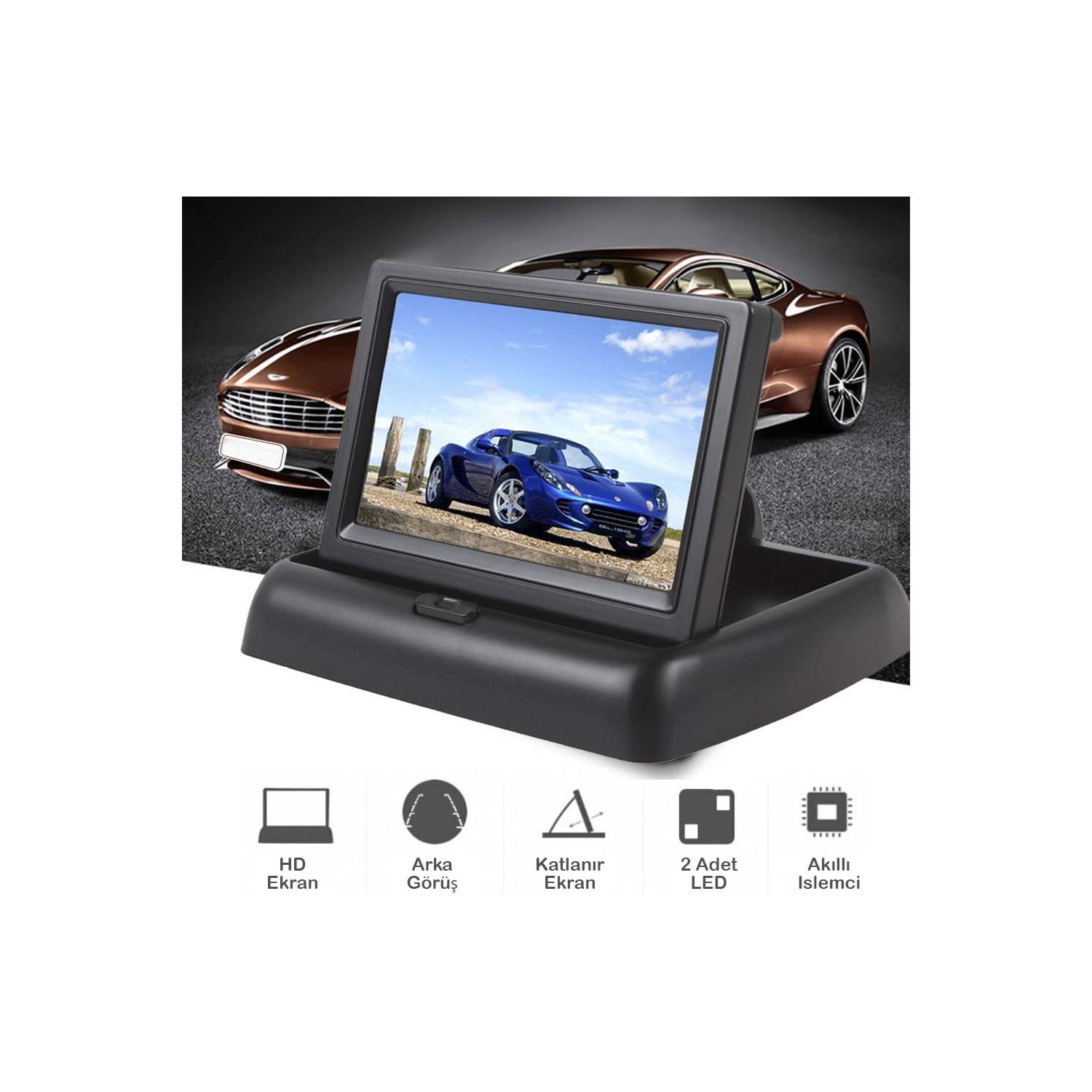 ✅GERİ GÖRÜŞ MONİTÖRÜ 4.3" KATLANABİLİR EKRAN + KAMERA resmi