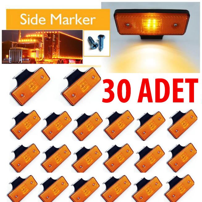 KAMYON TIR DORSE OTOBÜS LED MARKER YAN LAMBA 30 ADET SARI 24 VOLT resmi